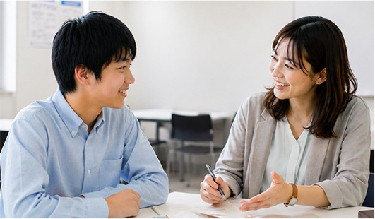 進路相談をする生徒とスタッフの様子